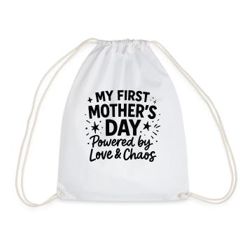 First Mother's Day Humor Mom Gift Idea Family - Drawstring Bag - white - Front