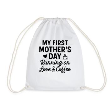 First Mother's Day Humor Mom Gift Idea Family - Drawstring Bag - white - Front