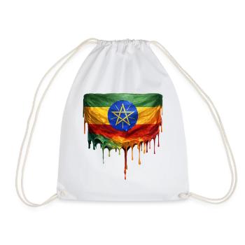 Ethiopia Flag in Drop Art - Drawstring Bag - white - Front