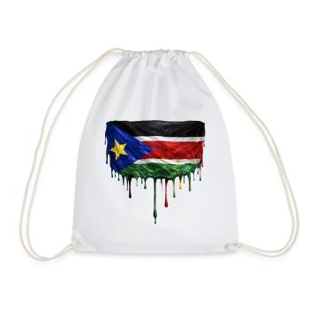 South Sudan Flag Drop Art - Drawstring Bag - white - Front