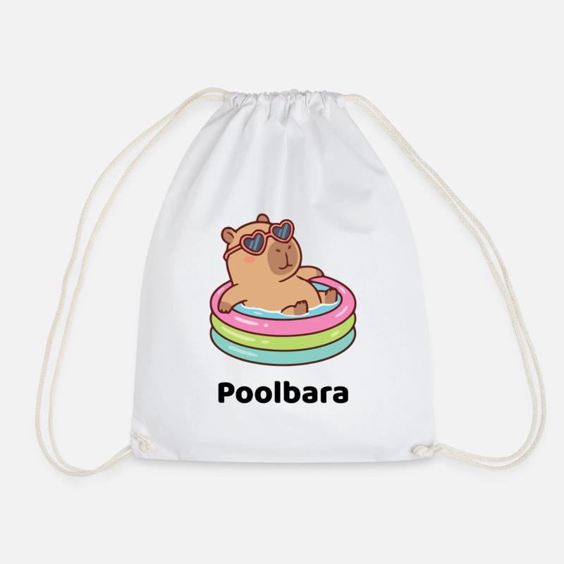Bear/Capybara in a paddling ring with sunglasses - Drawstring Bag - white