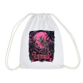 Skeleton in Neon Jungle With Chameleon - Drawstring Bag - white - Front