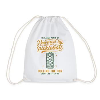 Pickleball Powered By Pickle Ball Funny Player - Drawstring Bag - white - Front