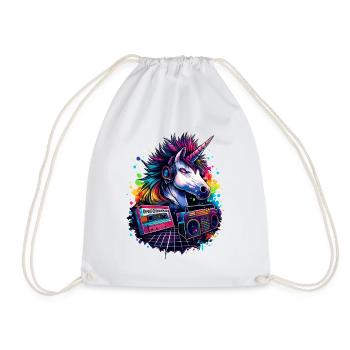 Neon unicorn with headphones in 80s sound - Drawstring Bag - white - Front