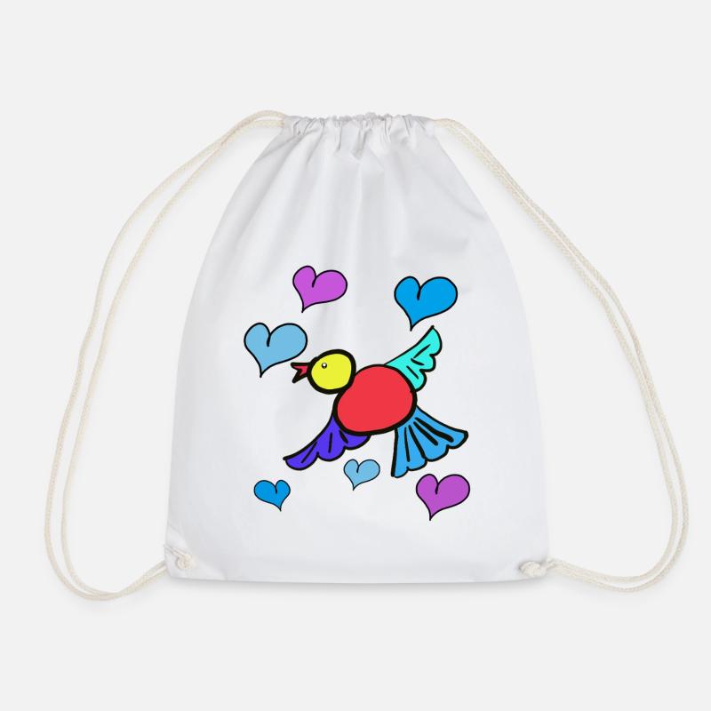 Bird with Hearts Child Children Spring - Drawstring Bag - white