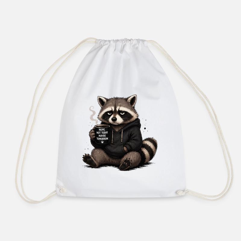 Raccoon Hoodie Coffee Theme - Drawstring Bag - white