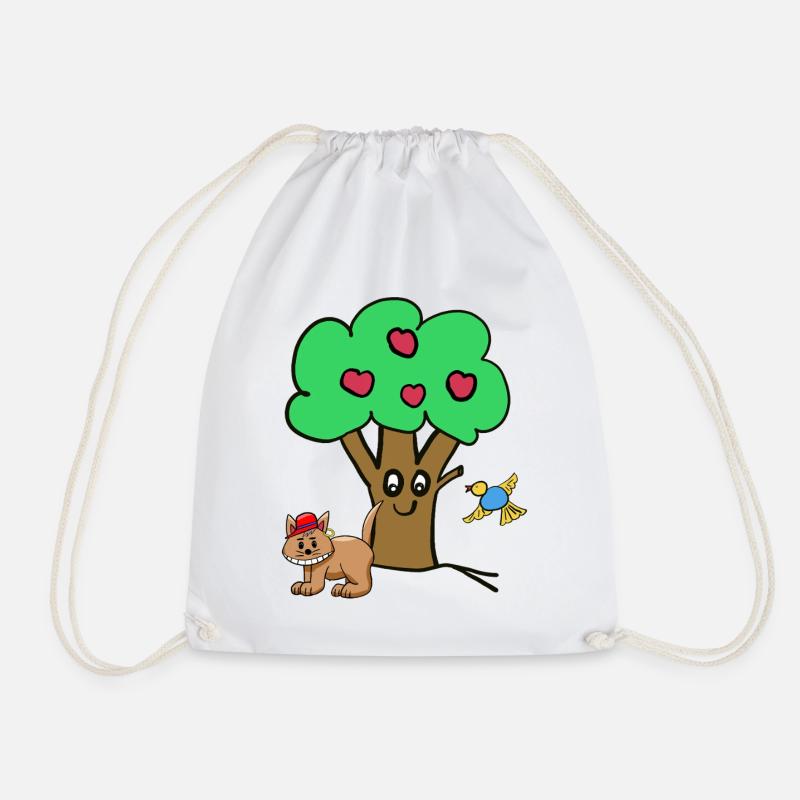Apple Tree Cat Bird Kids Garden Nature - Drawstring Bag - white