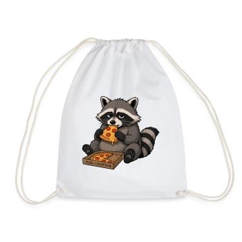 Raccoon nibbles pizza - Drawstring Bag - white - Front