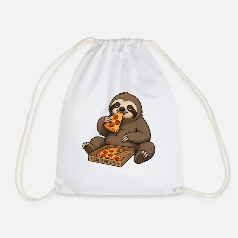 Pizza Sloth Enjoyment of Life - Drawstring Bag - white