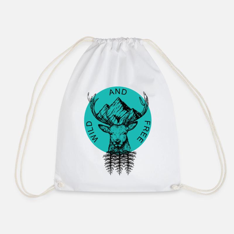 Wild and Free Deer Mountain Adventure - Drawstring Bag - white