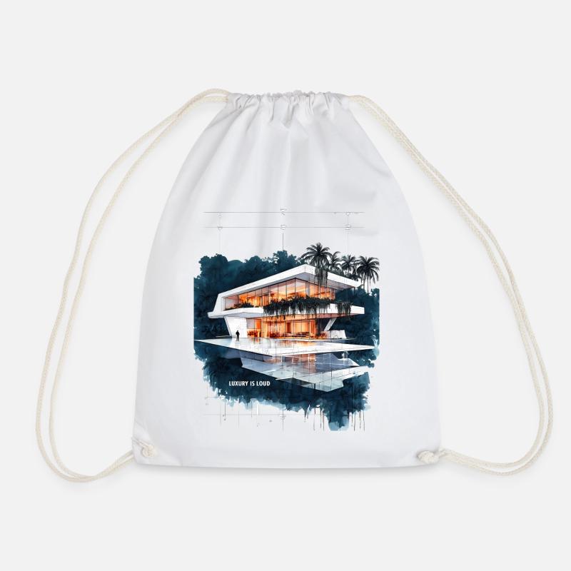 Luxury Is Loud - Tropical Modern Villa Sketch - Drawstring Bag - white