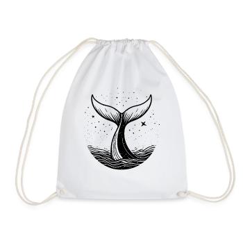 Whale Silhouette Minimal Ocean Design - Drawstring Bag - white - Front