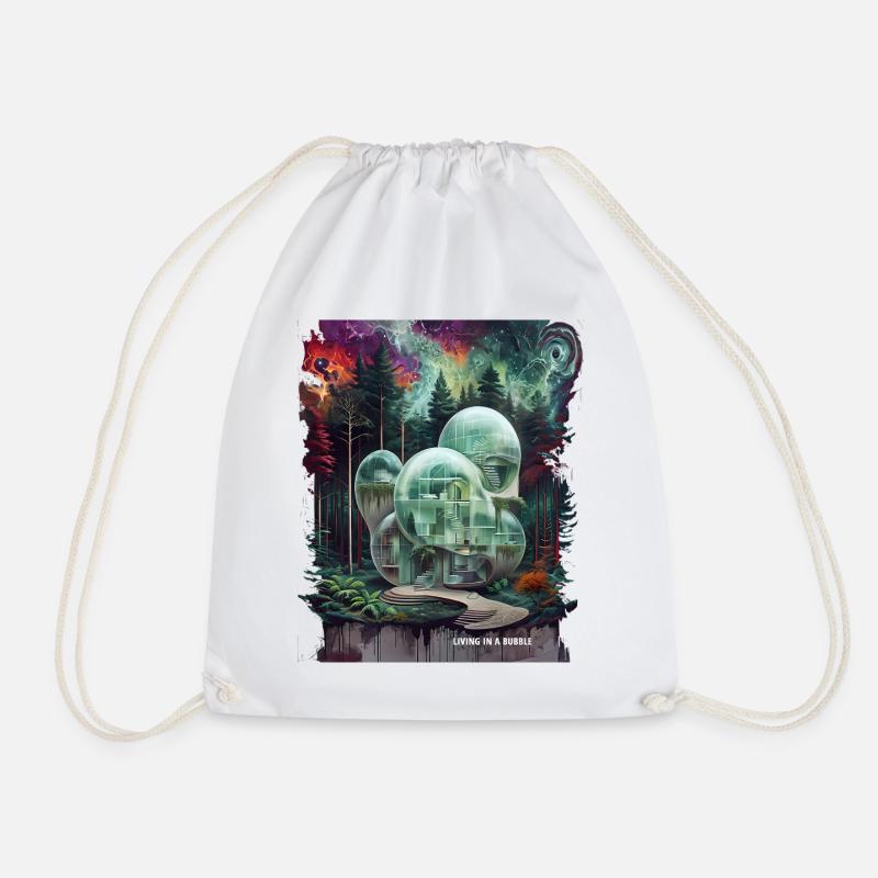 LIVING IN A BUBBLE - Surreal Cosmic Architecture - Drawstring Bag - white