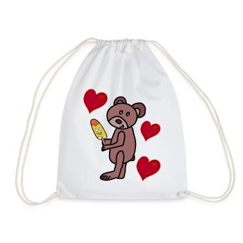 Teddy Eis Eiskrem Kinder Kind  Bär Herzen - Drawstring Bag - white - Front