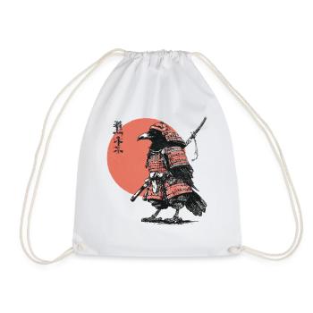 Raven Samurai in Armor Ukiyoe Sunset - Drawstring Bag - white - Front