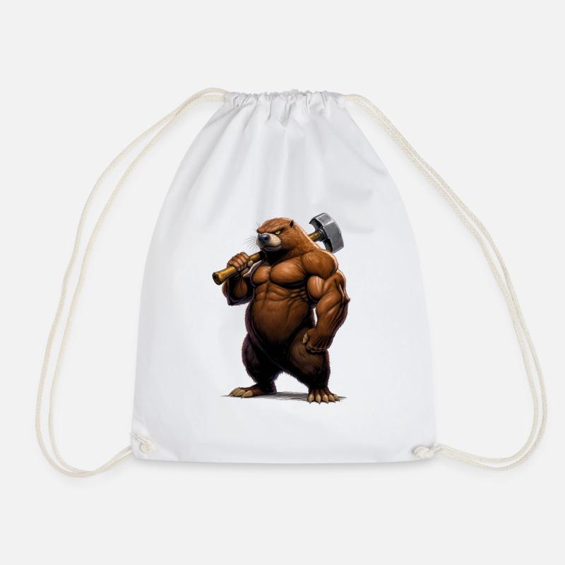 Taupe comique musclée avec marteau - Sac de sport léger - blanc