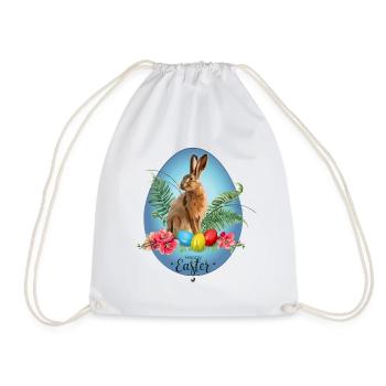 Illustration de lapins, œufs de Pâques et fleurs de cerisier - Sac de sport léger - blanc - Devant