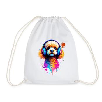 Caniche avec un casque - Sac de sport léger - blanc - Devant