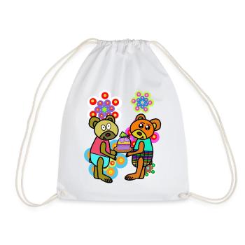 Retro Teddy Flowers Birthday Mother's Day Bear - Drawstring Bag - white - Front