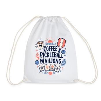 Coffee Pickleball Mahjong Game Mahj - Drawstring Bag - white - Front