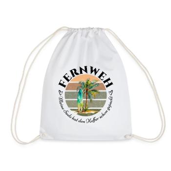 WANDERLUST T-Shirt Palm Surfboard - Suitcase Packed - Drawstring Bag - white - Front