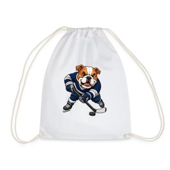 Lustiger Hund Bulldogge Eishockey Shooter Comic - Drawstring Bag - white - Front