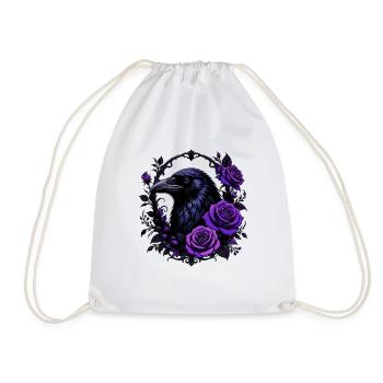 Night crow with violet roses - Drawstring Bag - white - Front