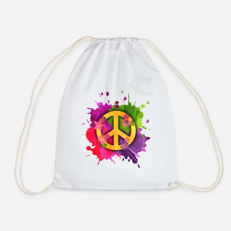 Peace Zeichen Hippie Splash – Flower Power - Turnbeutel - Weiß