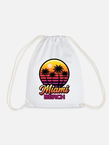 Miami Strand Sonnenuntergang mit Palmen - Turnbeutel - Weiß