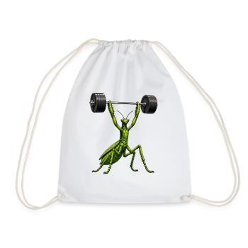 Comic Praying Mantis Bodybuilder Weights Fitness - Drawstring Bag - white - Front