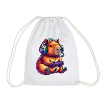 Gamer Hamster in Neon Colors Guinea Pig - Drawstring Bag - white - Front