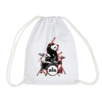 Panda Bär Drummer mit Drumset BXR mit Schlagzeug - Turnbeutel - Weiß - Vorne