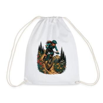 MTB Frau Trail Blumen Berge Bikerin Natur Outdoors - Turnbeutel - Weiß - Vorne