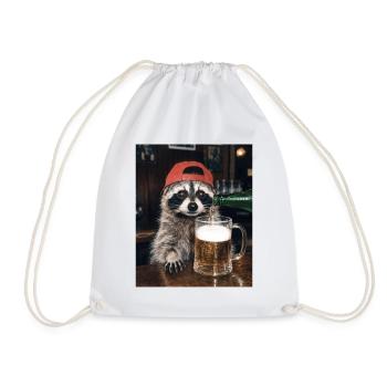 Waschbär, Bier, Meme, Lustiges Foto - Turnbeutel - Weiß - Vorne