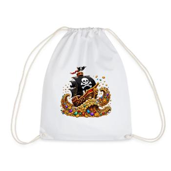 Navire pirate au trésor plein d’or - Sac de sport léger - blanc - Devant