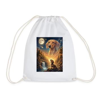 Howling to the Moon Meme Dog Dachshund - Drawstring Bag - white - Front