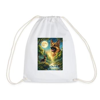 Howling to the Moon Dog German Shepherd - Drawstring Bag - white - Front