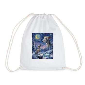 Howling to the Moon Meme Dog Greyhound - Drawstring Bag - white - Front