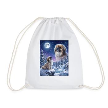 Howling to the Moon Meme Dog Pekingese - Drawstring Bag - white - Front