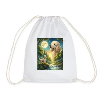 Howling to the Moon Meme Dog Poodle - Drawstring Bag - white - Front