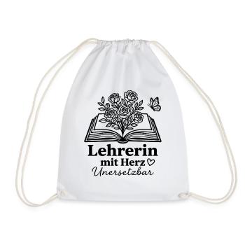 Lehrerin mit Herz unersetzbar Blumen Geschenk Schu - Turnbeutel - Weiß - Vorne