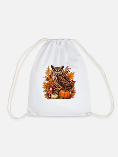 Herbst-Eule mit Kürbis - Turnbeutel - Weiß