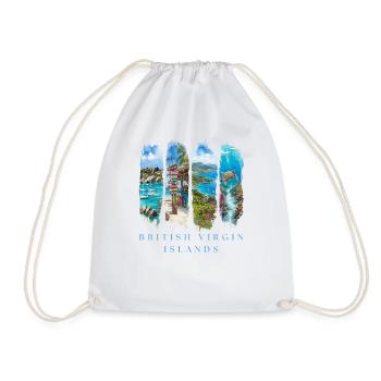 BVI Vacation Travel – Caribbean Beach & Island Motif - Drawstring Bag - white - Front