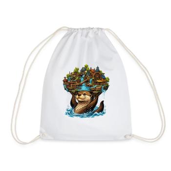Otter in the waterfall village - Drawstring Bag - white - Front