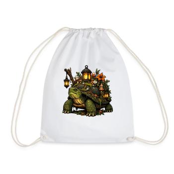 Lanterns turtle in the forest garden - Drawstring Bag - white - Front
