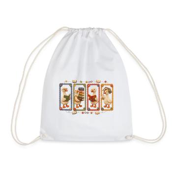 Crochet Ducks in Library Frames - Drawstring Bag - white - Front