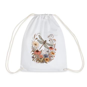 Floral Dragonfly Vintage Garden - Drawstring Bag - white - Front