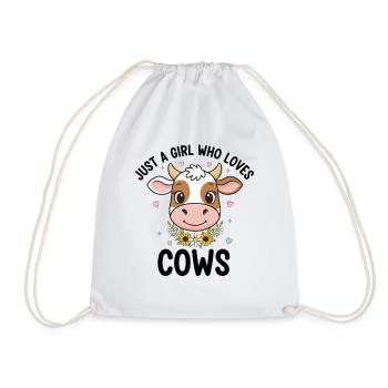 Cow love: Girl's heart in cow motif - Drawstring Bag - white - Front