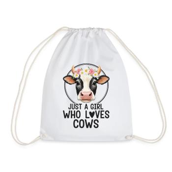 Cow Love with Flower Wreath - Drawstring Bag - white - Front