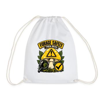 Beginner-Safe Mushroom Foraging Rule: Forage Safel - Drawstring Bag - white - Front